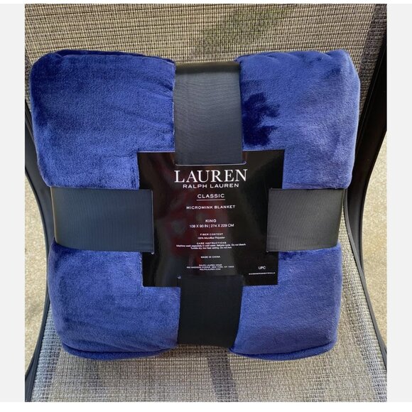 Ralph Lauren Classic Micromink Navy Blue Polyester KING Blanket 108"x90" - Picture 2 of 7